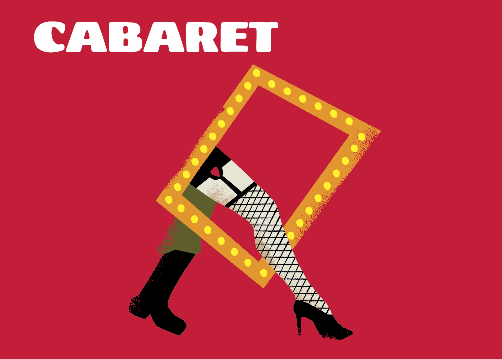 Show logo: Drawing of a soldier's leg, a lit frame, and a leg wearing a fishnet stocking